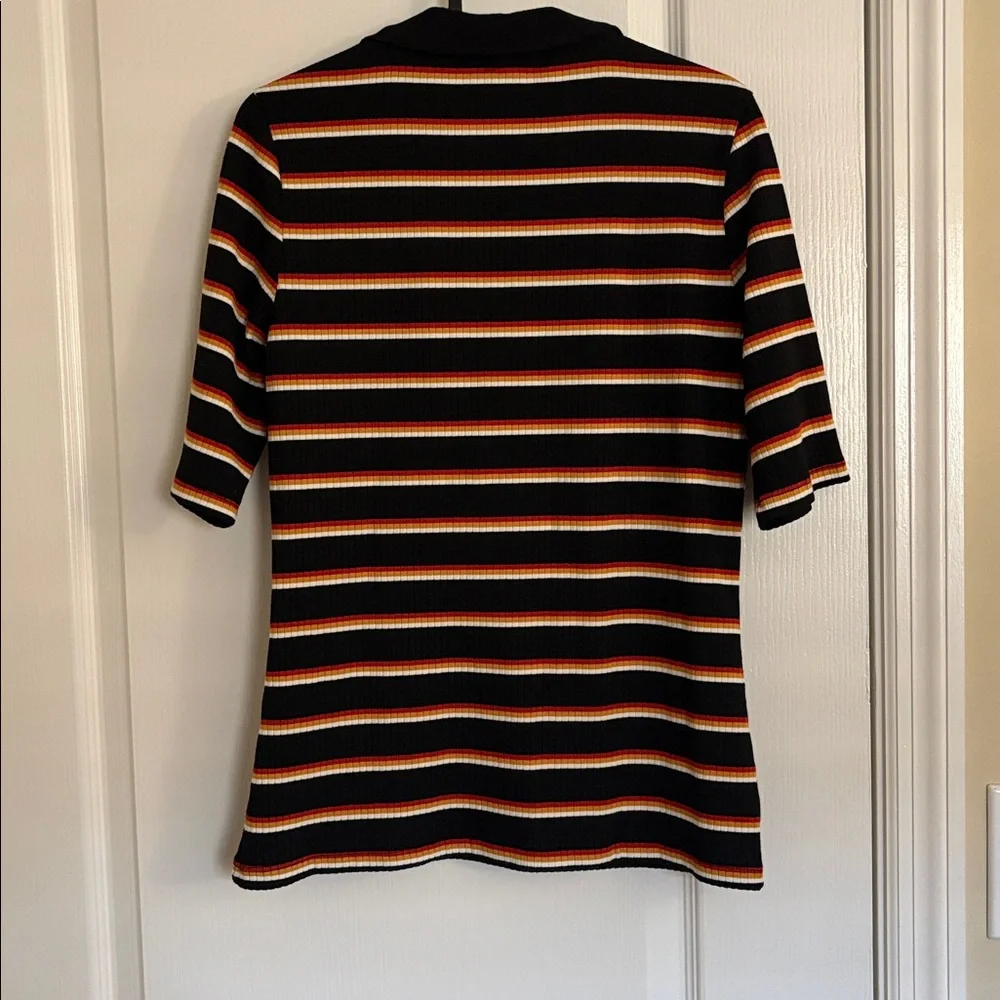 Free People Donna Striped Deep V-Neck Top in Black, Orange, and Cream - Picture 6 of 6
